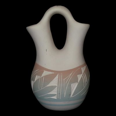 Sale Photo Thumbnail #396: Beautiful Southwest Navajo Indians Pottery Wedding Vase. Original Hand Painted / hand Etched Example. Signed on Bottom.