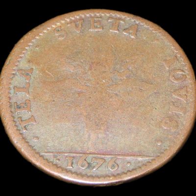 Sale Photo Thumbnail #732: 1676 Dated Colonial Era Coin, About the size of a Quarter, Great Early Over 300 Year Old Coin!