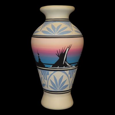 Sale Photo Thumbnail #324: Beautiful Southwest Navajo Indians Pottery Vase / Jar / Bowl. Original Hand Painted Example. Signed on Bottom.