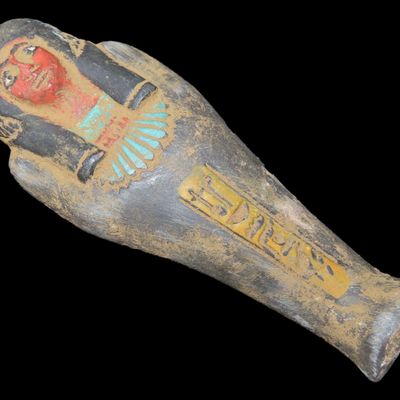 Sale Photo Thumbnail #738: 3 3/4" Egyptian Ushtabi / Shabti 1085-730 BC, Faience, Nice Example with nice Original Paint & Great Patina