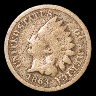 Sale Photo Thumbnail #815: Nice 1863 Civil War Era Indian Head Cent, Penny, Copper Nickel Penny. All letters of "Liberty" are visible. Great piece of United States History
