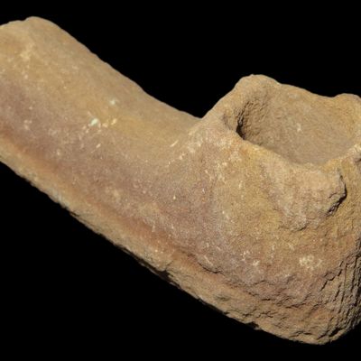 Sale Photo Thumbnail #219: Rare Elbow Pipe found in New Mexico made from Petrified Wood. Heavily patinated example. Mimbres / Hohokam