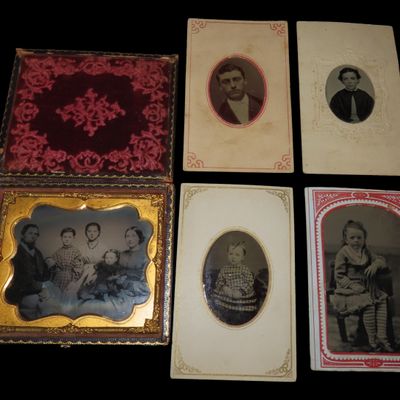 Sale Photo Thumbnail #923: Lot of Old Antique Tintype / Daguerreotype Pictures, Photos, Photographs. One in Nice Original Custom Leather & Velvet Case.