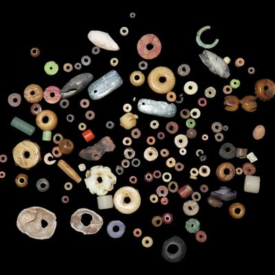 Sale Photo Thumbnail #401: Nice Large Group Lot of Pre-Columbian Beads from Mexico. Including Stone, Shell, Jade, Copper, & Bone. Lots of Variety!