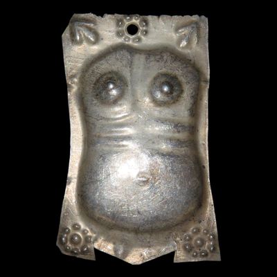 Sale Photo Thumbnail #446: 2 1/2" Vintage 1800's Silver Ex Voto Milagro Pendant. Colonial Era Religeous Offerings for Well Being, Healing, or Giving Thanks for a Miracle. This one is solid Silver.