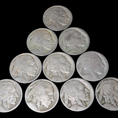 Sale Photo Thumbnail #722: Lot of 10 Buffalo Nickels from 1913-1938, Please View Pictures for Condition