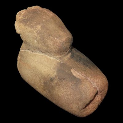 Sale Photo Thumbnail #59: Phenomenal 5 5/16" Deer / Buffalo effigy Pipe found in Madison Co., Illinois. Motley COA. Ex Floyd Ritter Collection. Heavy no brainer patina. Found Broken in 2 pieces and glued back together but all there. A Great Rare Example!