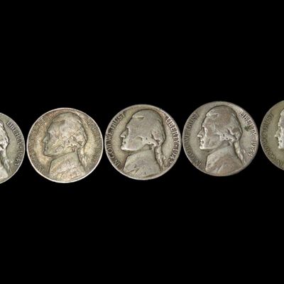 Sale Photo Thumbnail #872: Lot of 5 Silver Wartime Nickels, Made from Silver. Only made from 1942-1945 during World War 2 because Nickel was needed for use in Armor Plating. Great Piece of History, and a great invesment the way Silver has risen over the years!
