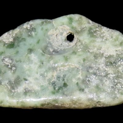Sale Photo Thumbnail #413: Colorful Highly Polished Pre-Columbian Mezcala Jadeite Bead, Mexico.
