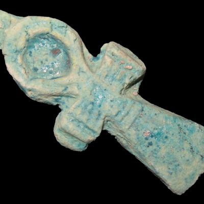Sale Photo Thumbnail #681: 3 3/8" Egyptian Faience Ankh Amulet "Key of Life," Ptolemaic, 305-30BC