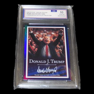 Sale Photo Thumbnail #974: Special Edition President Donald Trump Victory Card, Baseball Card, Graded perfect 10, Slabbed.