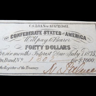 Sale Photo Thumbnail #670: Civil War Confederate States $40 Bond Note, Dated August 19th, 1861. Original Hand Signed Document from the Time Period. Great Piece of American History