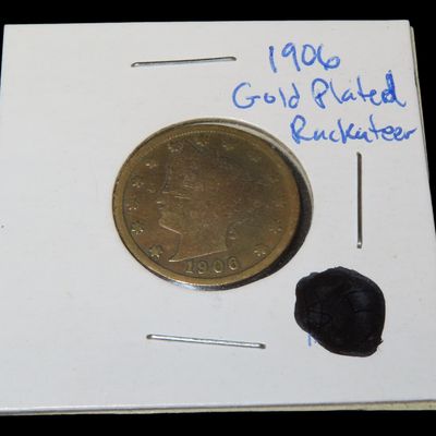 Sale Photo Thumbnail #719: Rare 1903 Gold Plated "Rackateer" Nickel, These were Plated back in the early 1900's to try to pass off as a $5 Gold Coin, as they were of similar Shape & Design. Great Piece of U.S. History, Early Counterfeit Currency, but were made using  US Coins!