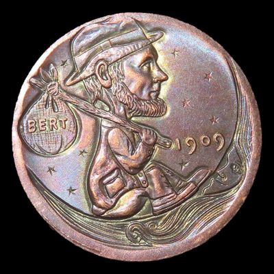 Sale Photo Thumbnail #887: Vintage Hobo Engraved Lincoln Wheat Penny, Cent. Hobo Nickel.