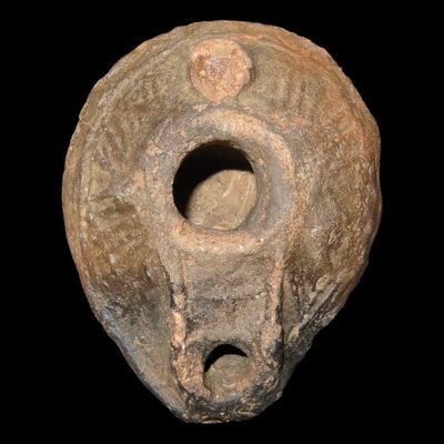 Sale Photo Thumbnail #302: Engraved Holy Land Terracotta Oil Lamp from Greece, Nice Ornate Example.