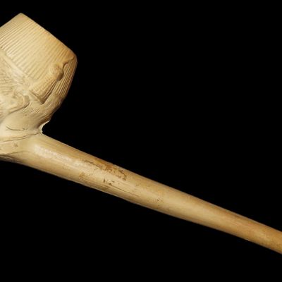 Sale Photo Thumbnail #99: Nice 4 7/8" Civil War Era Soldier Effigy Trade pipe found in Virginia. Fully Intact Dug example with great patina.
