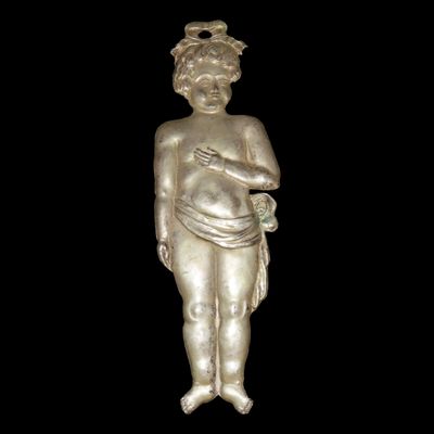 Sale Photo Thumbnail #310: 8" Long Vintage 1800's Silver Ex Voto Milagro Pendant. Colonial Era Religeous Offerings for Well Being, Healing, or Giving Thanks for a Miracle. This one is Silver!