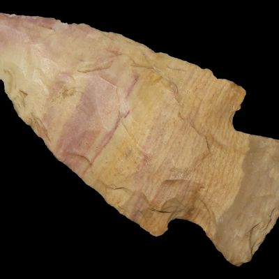 Sale Photo Thumbnail #81: Colorful 2 1/4" Striped Flint Hardin found in Northern Arkansas. Ex Joey Ellis Collection. Out of Joey's amazing Hardin Frame!