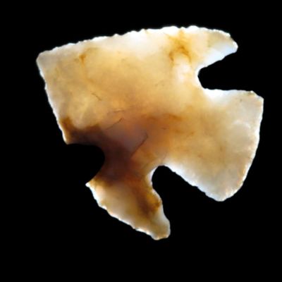 Sale Photo Thumbnail #31: Incredible Translucent Bird Point found in Arkansas. Great well flaked example with amazing color. Ex Joey Ellis Collection.