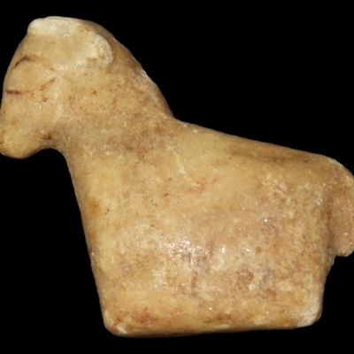 Sale Photo Thumbnail #359: Pre-Columbian Stone Canopa Ram effigy from Peru, Colonial era, Nicely carved details and well patianted example.