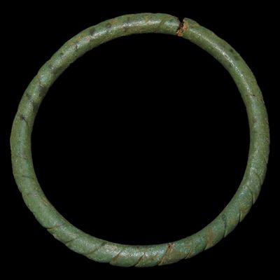 Sale Photo Thumbnail #299: 3" Ancient Roman Copper / Bronze Engraved Bracelet, nicely designed and well patinated example.
