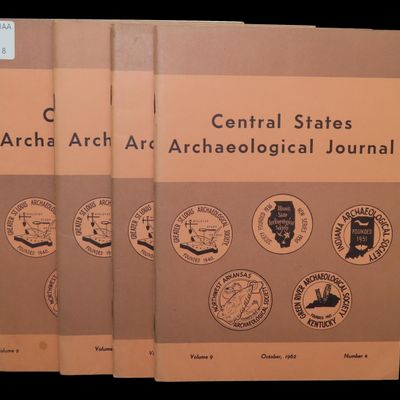 Sale Photo Thumbnail #8: FULL SET OF 1962 CENTRAL STATES ARCHAEOLOGICAL JOURNALS. FULL OF TONS OF GREAT PICS & ARTICLES ON PALEO CLOVIS, EFFIGY PIPES, BIRDSTONES, DOVETAILS, AXES, BANNERSTONES, FLUORSPAR POTTERY, BONE, & SHELL, ETC.
