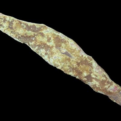 Sale Photo Thumbnail #243: 2 7/8" Copper Tang Knife / Arrowhead found in Wisconsin. Well Patinated Example.