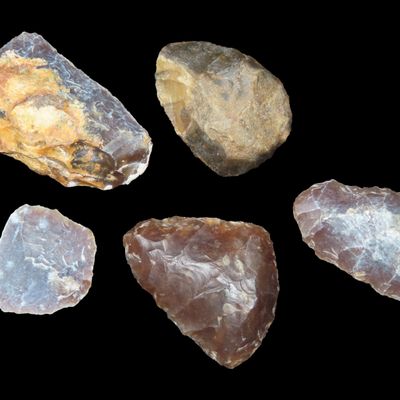 Sale Photo Thumbnail #764: Nice Lot of Knife River Flint Thumb Scrapers from the Dakotas. Beautiful Translucent KRF.