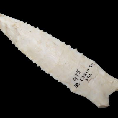 Sale Photo Thumbnail #2: Incredible 4" Serrated Dalton, St. Clair Co. Illinois. Motley COA. Made from a beautiful piece of Avon chert. Impeccable flaking! Ex Floyd Ritter & Joey Ellis Collections.
