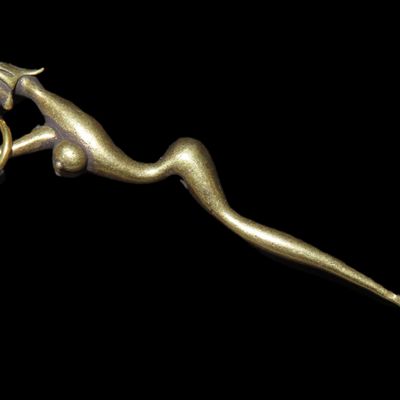 Sale Photo Thumbnail #737: Vintage Brass Snuff Spoon / Ear Scoop, Nude Female Figure