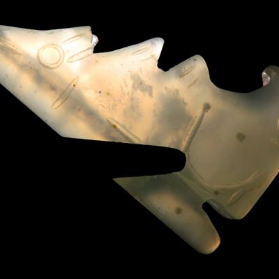 Sale Photo Thumbnail #684: Nice Translucent Jade Zuni Fetish Wolf Effigy Bead, Animal Effigy, Great Example