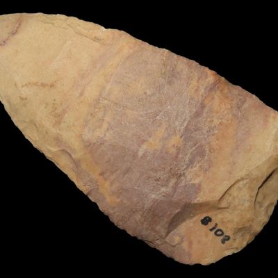 Sale Photo Thumbnail #165: Colorful 2 1/2" Florida Cowhouse Slough Ovoid Blade found in Pasco County, FL. Ex Brian Boles Collection. Deep South Arrowhead.