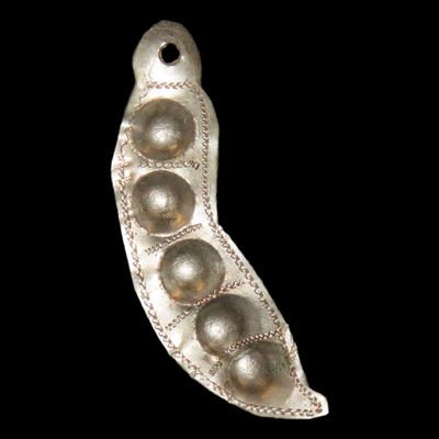 Sale Photo Thumbnail #422: 2 1/4" Vintage 1800's Ex Voto Milagro Pendant. Colonial Era Religeous Offerings for Well Being, Healing, or Giving Thanks for a Miracle. This one is Silver Plated.
