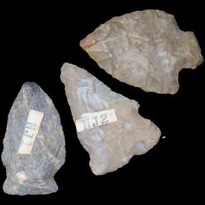 Sale Photo Thumbnail #942: Lot of Arrowheads found in Warren Co. New Jersey. Brewerton Eared, Sylvan Lake / Broadhead, & Colorful Rhyolite Brewerton Side notch