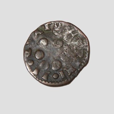 Sale Photo Thumbnail #659: 1687 Dated Colonial Era Coin with a Cross on one side, About the size of a Dime, Great Early Nearly 340 Year Old Coin