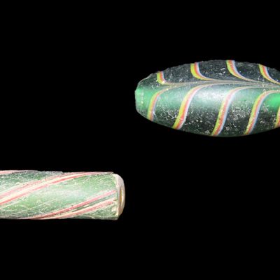 Sale Photo Thumbnail #814: Colorful Pair of Venetian Glass Tradee Beads, Nice Old examples with great patina.