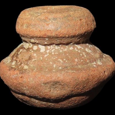 Sale Photo Thumbnail #389: Engraved Pre-Columbian Effigy Clay Bead, Nicely Deigned Example. Mexico.