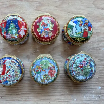 Enamel Christmas box collection (~20, Halcyon Days)