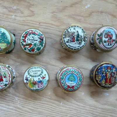 Enamel Christmas box collection (~20, Halcyon Days)