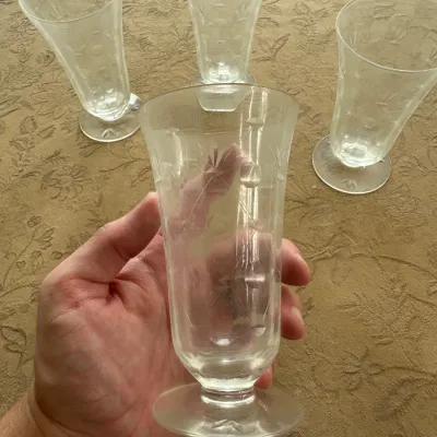 Cut-Glass Geometric Footed Tumblers (Set of ~4)