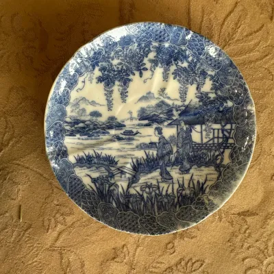 Japanese Blue & White Lidded Bouillon Cup & Saucer Service
