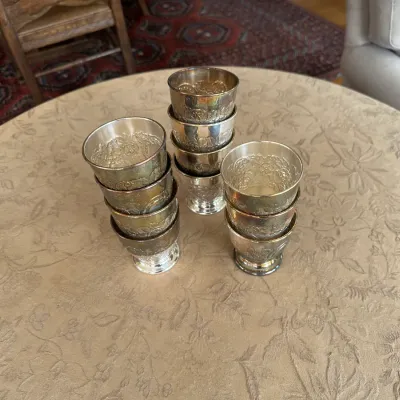 English Silverplate Hand-Chased Cups (Set of ~10)