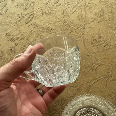 Pressed-Glass Hobstar Punch Cups and plates (~2)