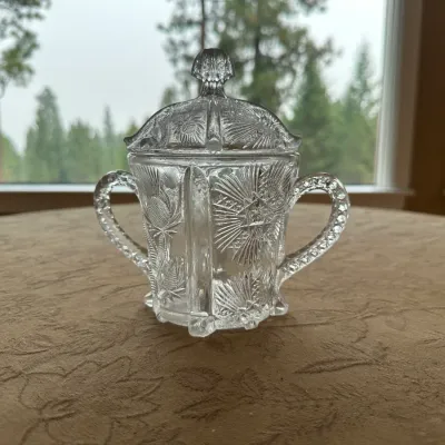 Pressed-Glass Hobstar Punch Cups and plates (~2)