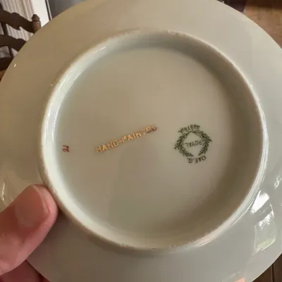 O&EG Royal Austria Hand-Painted Lily-of-the-Valley Dessert Set (~6)