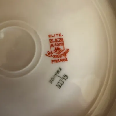 Elite Limoges Raspberry-Border Floral Plates (Set of ~6)