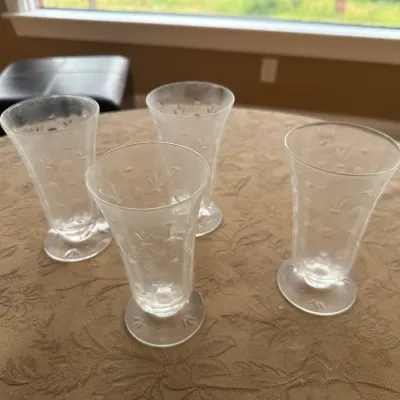 Cut-Glass Geometric Footed Tumblers (Set of ~4)