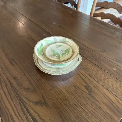 O&EG Royal Austria Hand-Painted Lily-of-the-Valley Dessert Set (~6)
