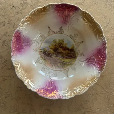 Victorian Lustre Scenic 'Cottage' Bowl