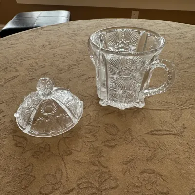 Pressed-Glass Hobstar Punch Cups and plates (~2)